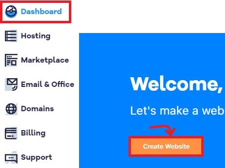 HostGator Dashboard Create Website