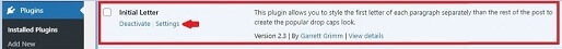 Initial Letter Plugin Installed