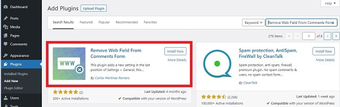 Remove Web Field From Comments Form
