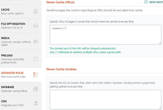 WP Rocket Advanced Rules
